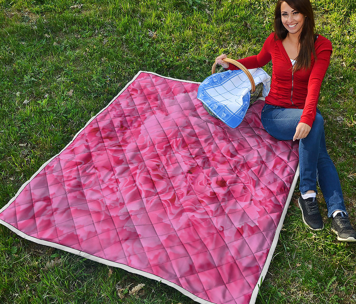 Pink Carnation Flower Print Quilt