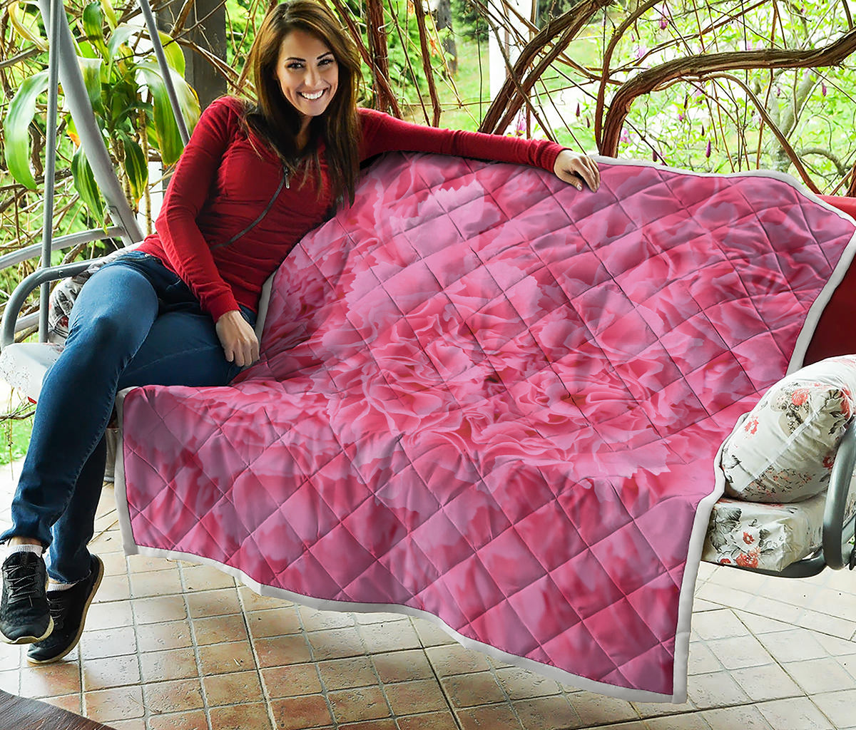 Pink Carnation Flower Print Quilt