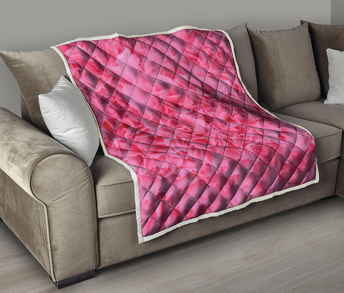 Pink Carnation Flower Print Quilt