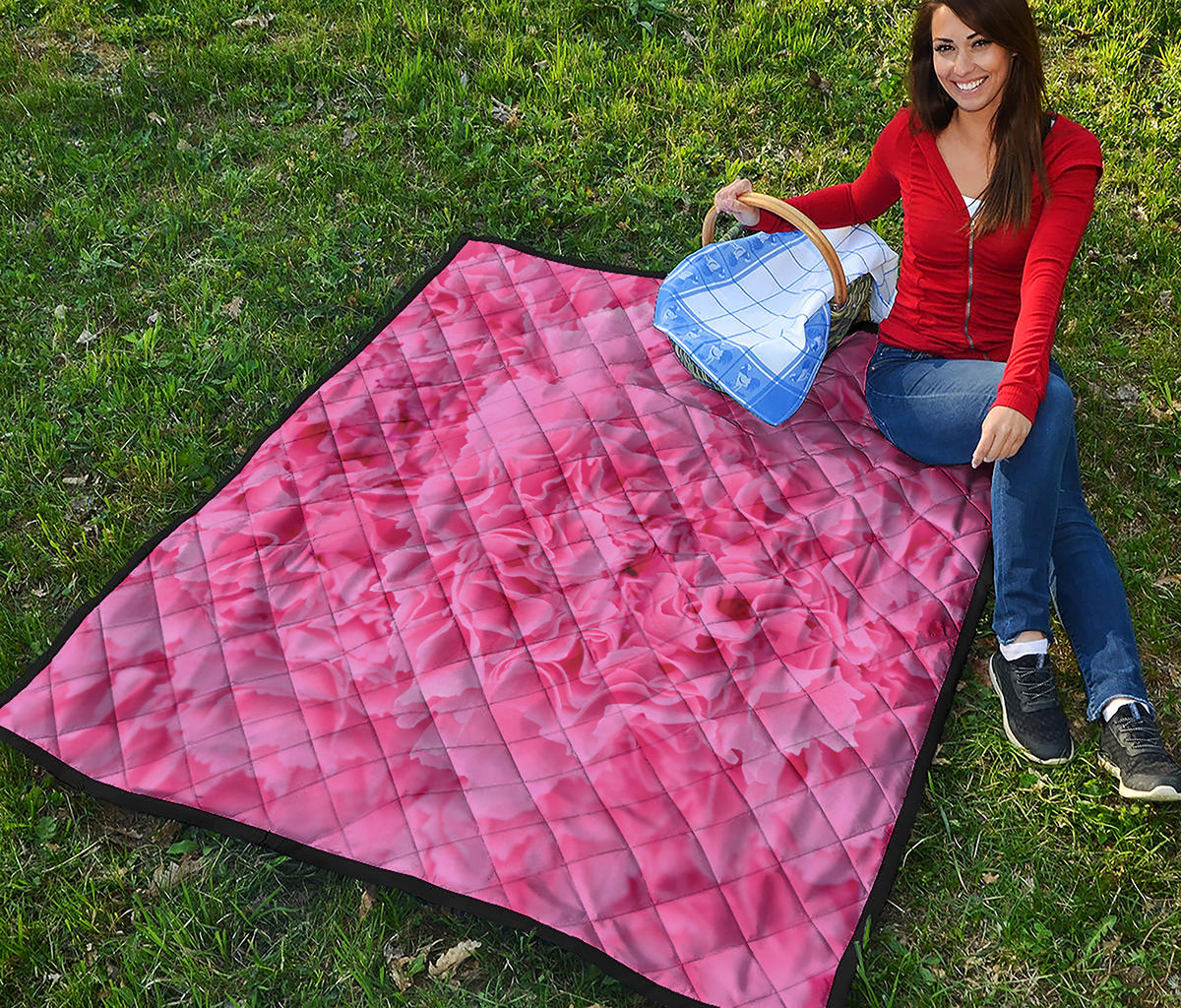 Pink Carnation Flower Print Quilt