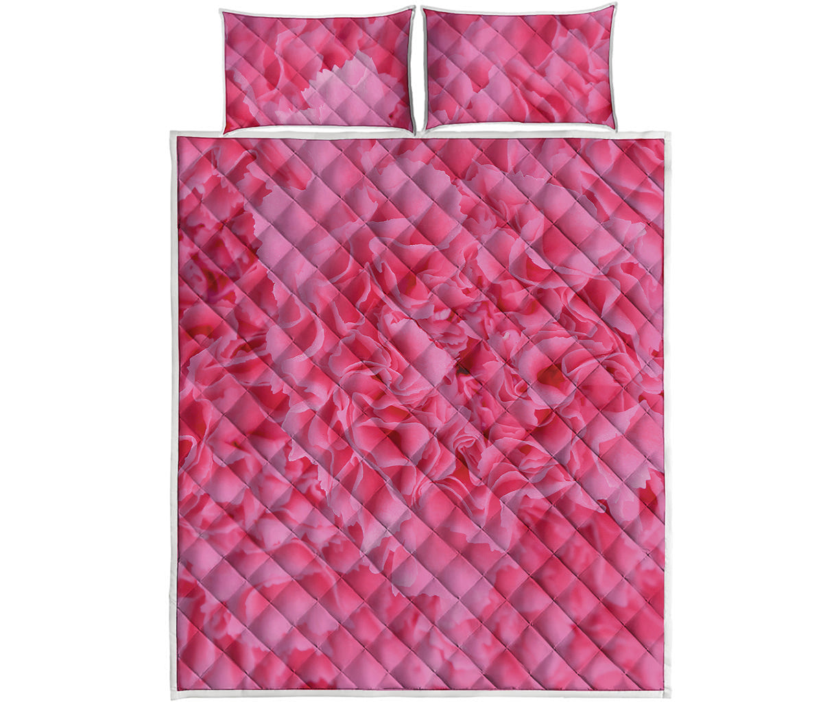 Pink Carnation Flower Print Quilt Bed Set