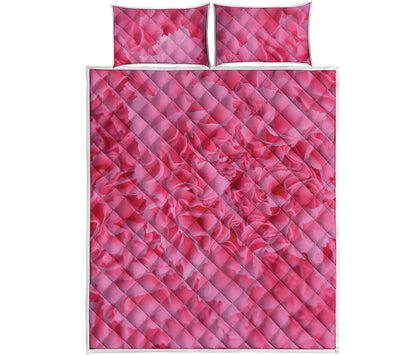 Pink Carnation Flower Print Quilt Bed Set