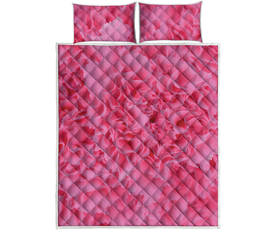 Pink Carnation Flower Print Quilt Bed Set