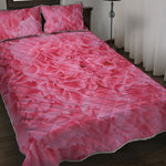 Pink Carnation Flower Print Quilt Bed Set