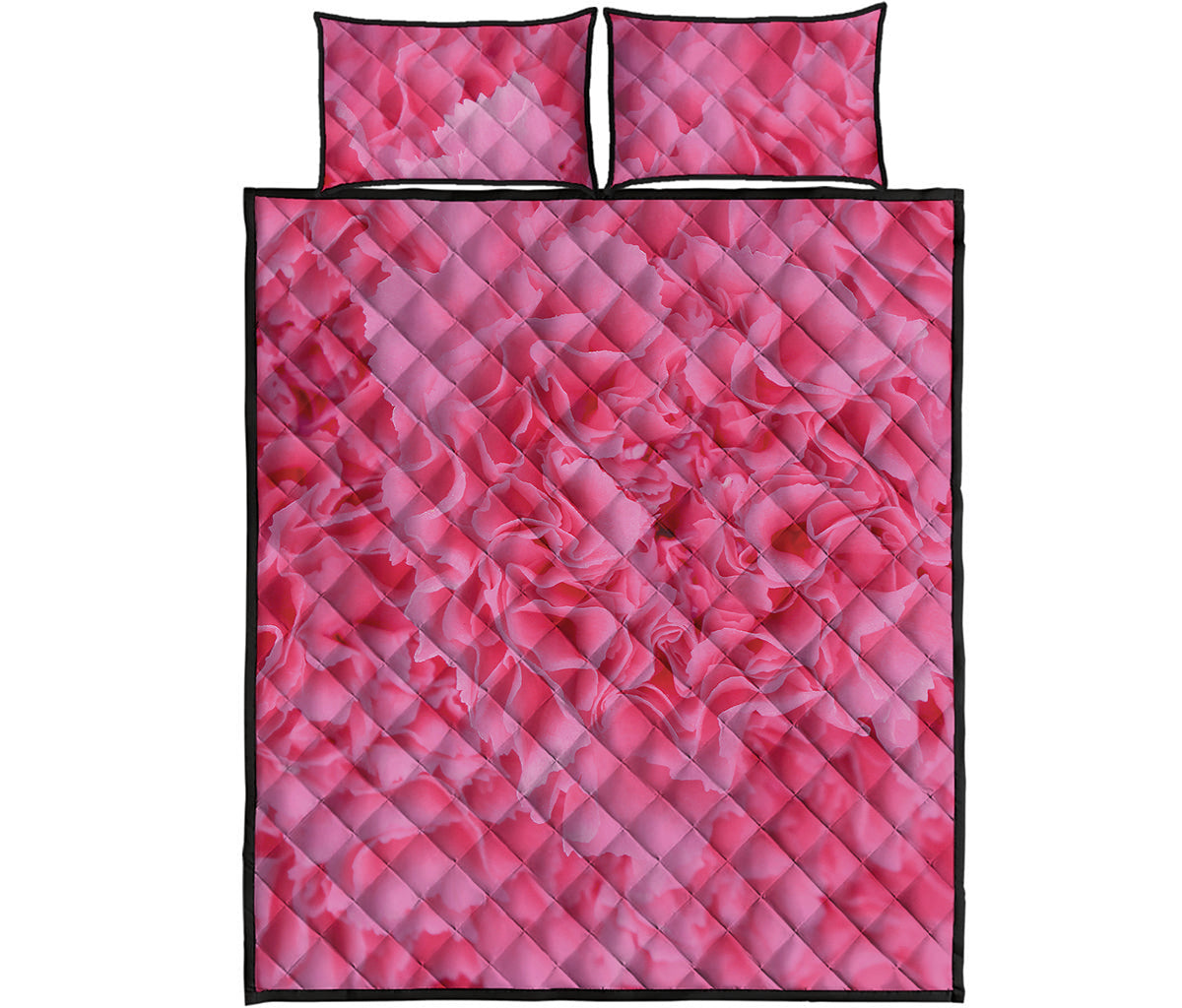 Pink Carnation Flower Print Quilt Bed Set