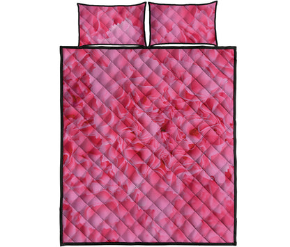Pink Carnation Flower Print Quilt Bed Set