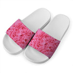 Pink Carnation Flower Print White Slide Sandals