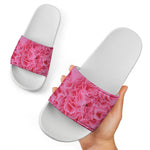 Pink Carnation Flower Print White Slide Sandals