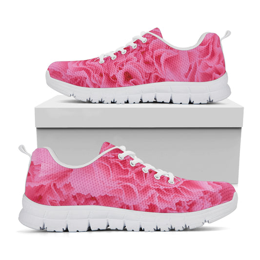 Pink Carnation Flower Print White Sneakers