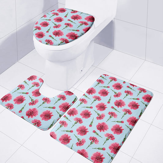 Pink Carnation Pattern Print 3 Piece Bath Mat Set