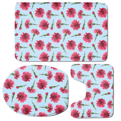 Pink Carnation Pattern Print 3 Piece Bath Mat Set