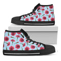 Pink Carnation Pattern Print Black High Top Sneakers
