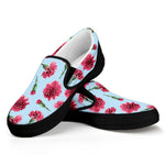 Pink Carnation Pattern Print Black Slip On Shoes
