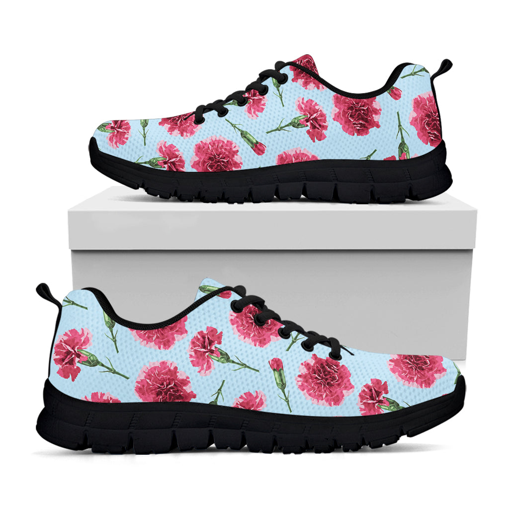 Pink Carnation Pattern Print Black Sneakers