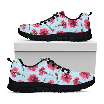 Pink Carnation Pattern Print Black Sneakers