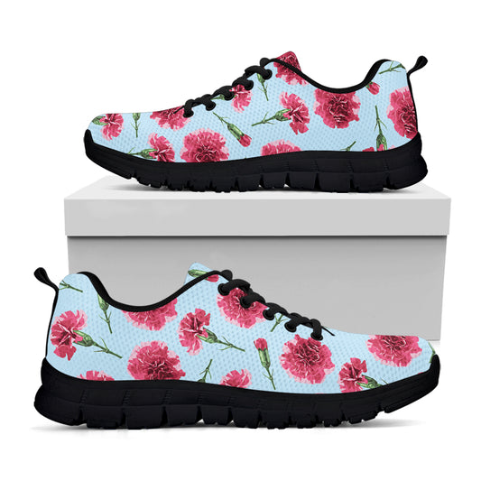 Pink Carnation Pattern Print Black Sneakers