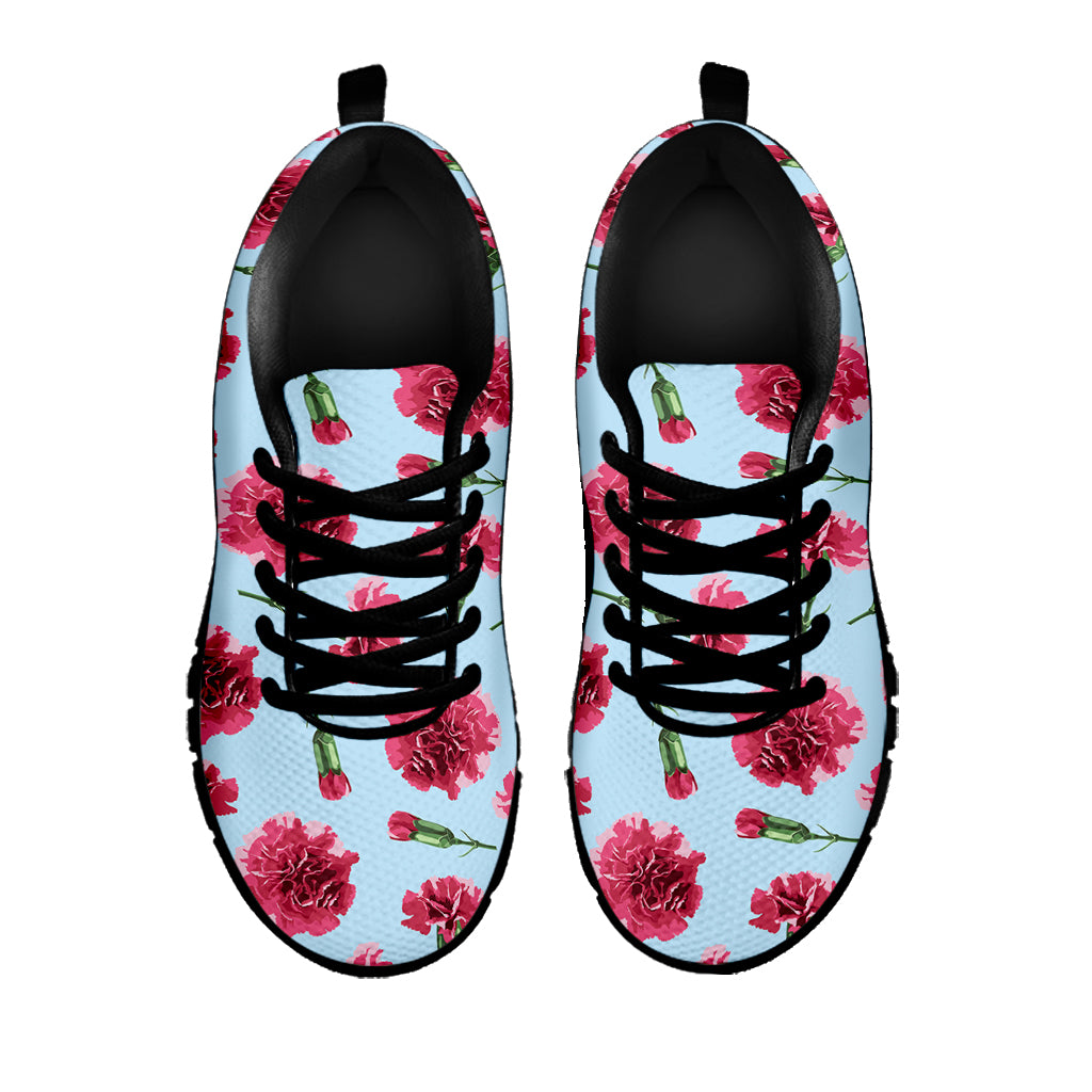 Pink Carnation Pattern Print Black Sneakers