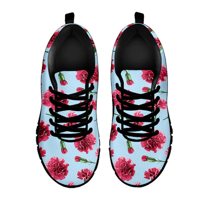 Pink Carnation Pattern Print Black Sneakers