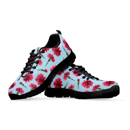 Pink Carnation Pattern Print Black Sneakers