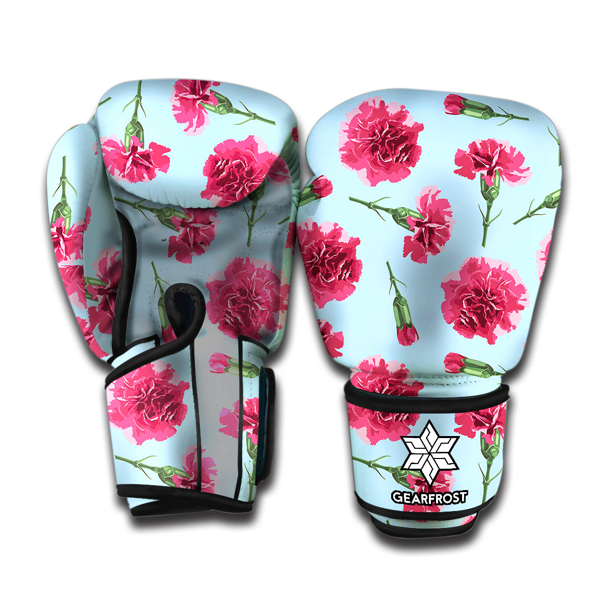 Pink Carnation Pattern Print Boxing Gloves