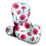 Pink Carnation Pattern Print Boxing Gloves