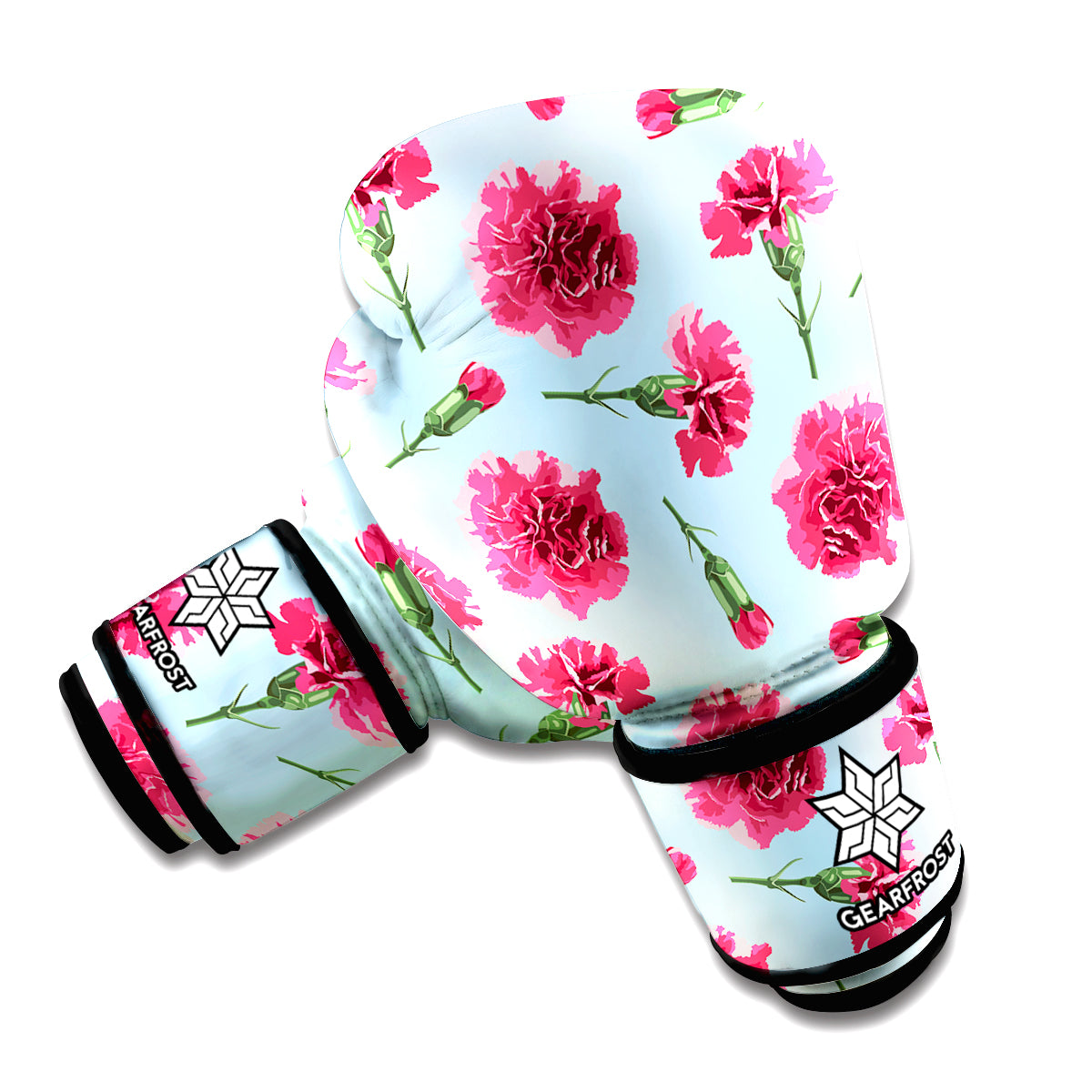 Pink Carnation Pattern Print Boxing Gloves