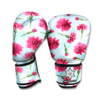 Pink Carnation Pattern Print Boxing Gloves