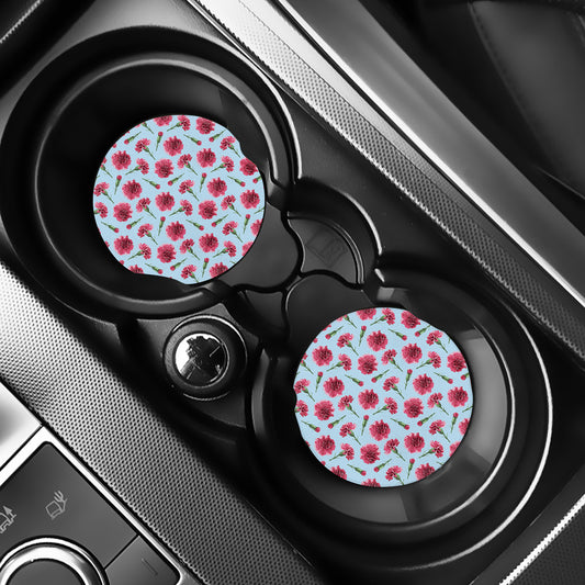 Pink Carnation Pattern Print Car Coasters