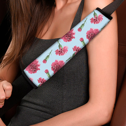 Pink Carnation Pattern Print Car Seat Belt Covers