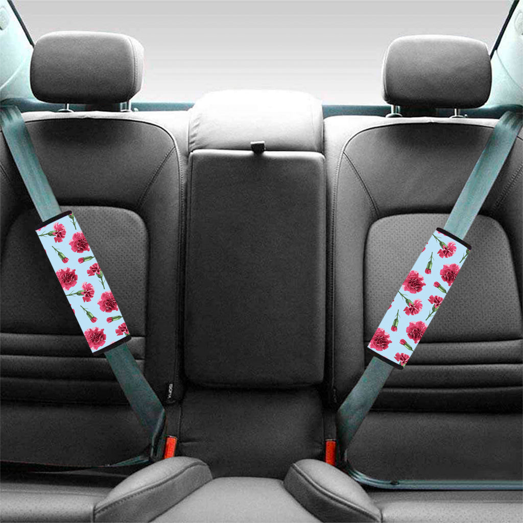 Pink Carnation Pattern Print Car Seat Belt Covers
