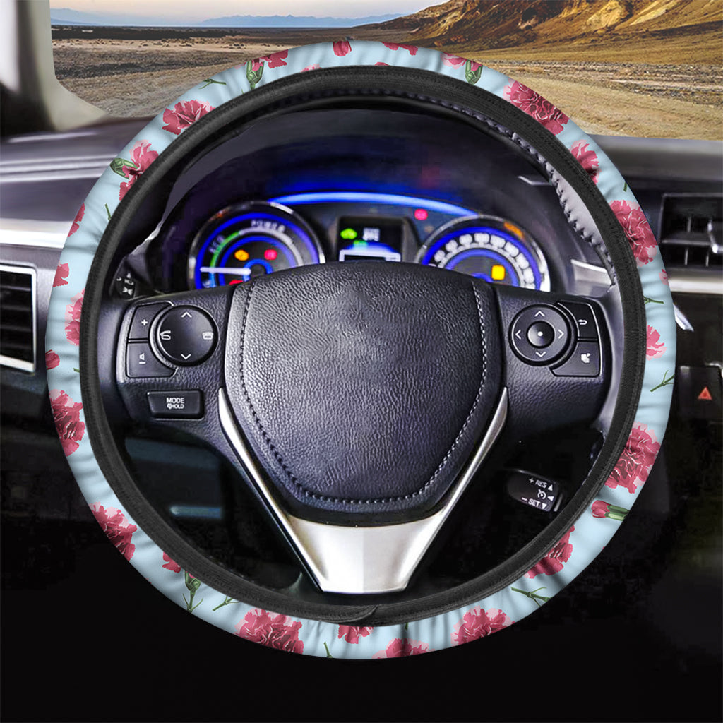 Pink Carnation Pattern Print Car Steering Wheel Cover