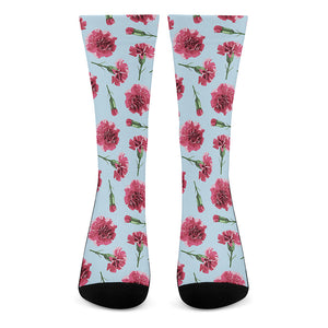 Pink Carnation Pattern Print Crew Socks