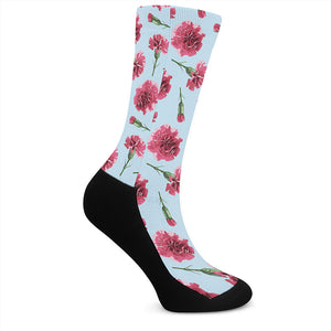 Pink Carnation Pattern Print Crew Socks