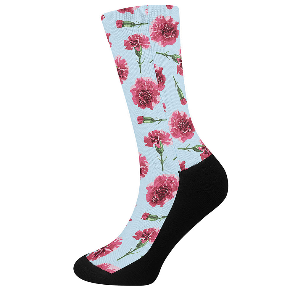 Pink Carnation Pattern Print Crew Socks