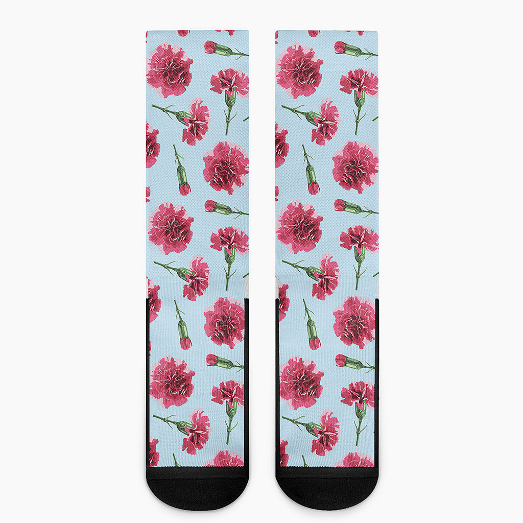 Pink Carnation Pattern Print Crew Socks