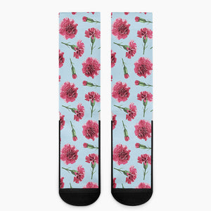 Pink Carnation Pattern Print Crew Socks