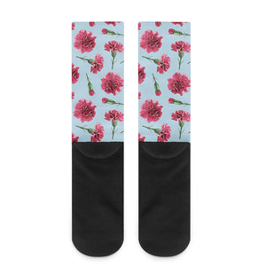 Pink Carnation Pattern Print Crew Socks