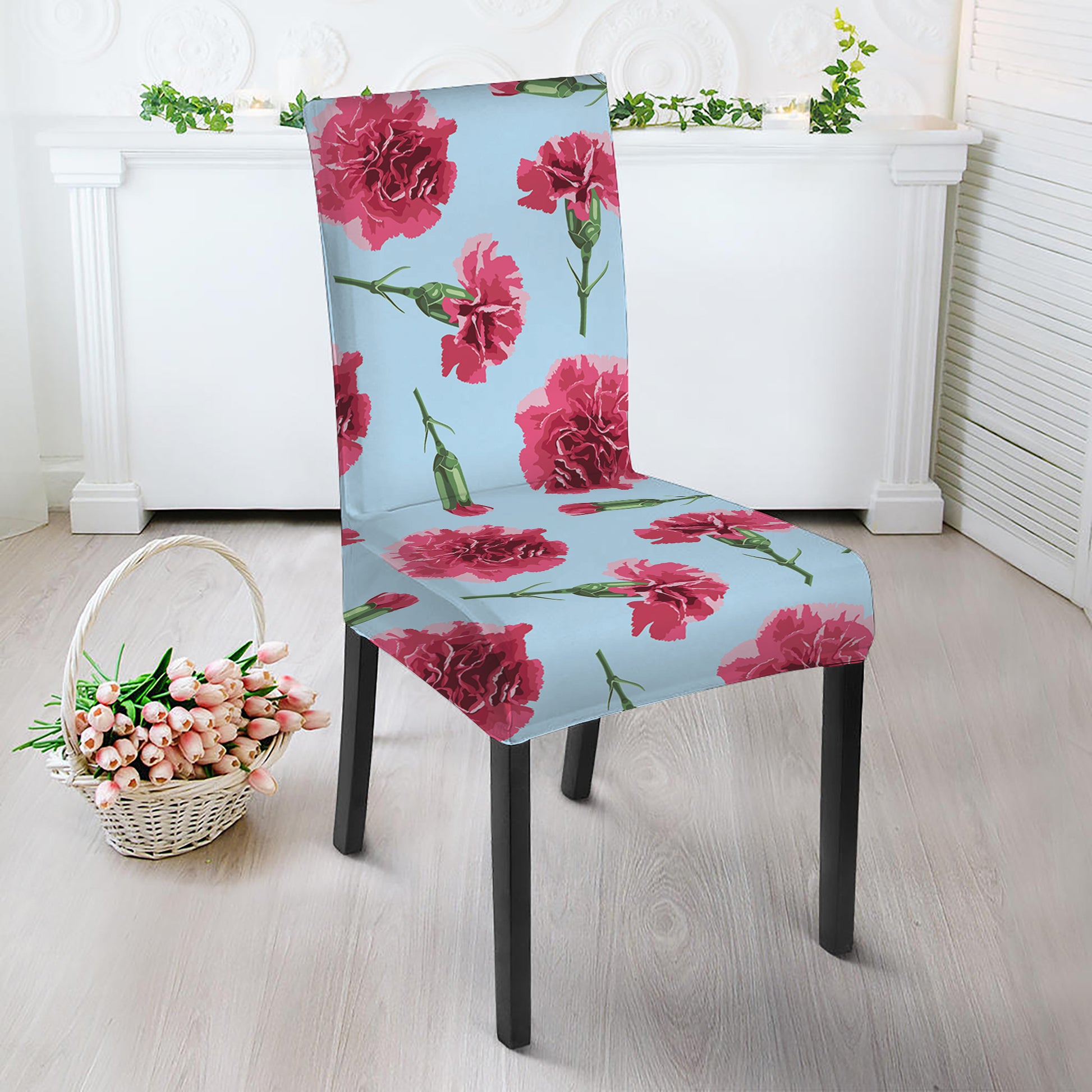 Pink Carnation Pattern Print Dining Chair Slipcover