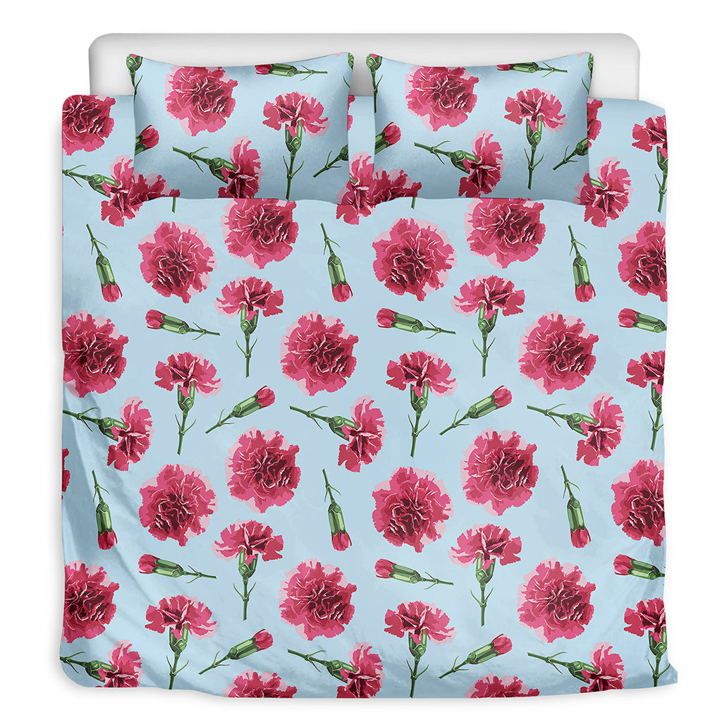 Pink Carnation Pattern Print Duvet Cover Bedding Set