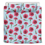 Pink Carnation Pattern Print Duvet Cover Bedding Set