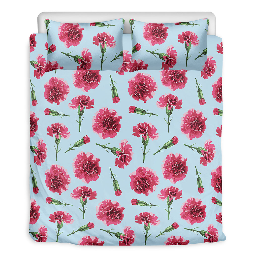 Pink Carnation Pattern Print Duvet Cover Bedding Set