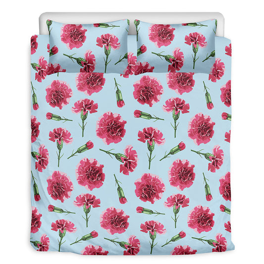 Pink Carnation Pattern Print Duvet Cover Bedding Set