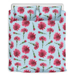 Pink Carnation Pattern Print Duvet Cover Bedding Set