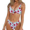 Pink Carnation Pattern Print Front Bow Tie Bikini