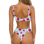 Pink Carnation Pattern Print Front Bow Tie Bikini