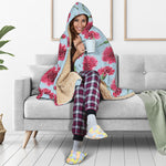 Pink Carnation Pattern Print Hooded Blanket