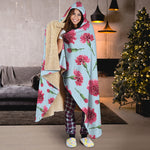 Pink Carnation Pattern Print Hooded Blanket
