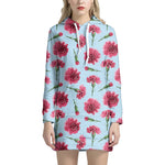 Pink Carnation Pattern Print Hoodie Dress
