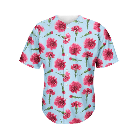 Pink Carnation Pattern Print Men's Baseball Jersey