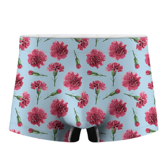 Pink Carnation Pattern Print Men's Boxer Briefs